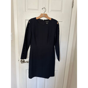 Women's Club Monaco Navy Long Sleeve Dress with Scalloped Cutouts, Size 8